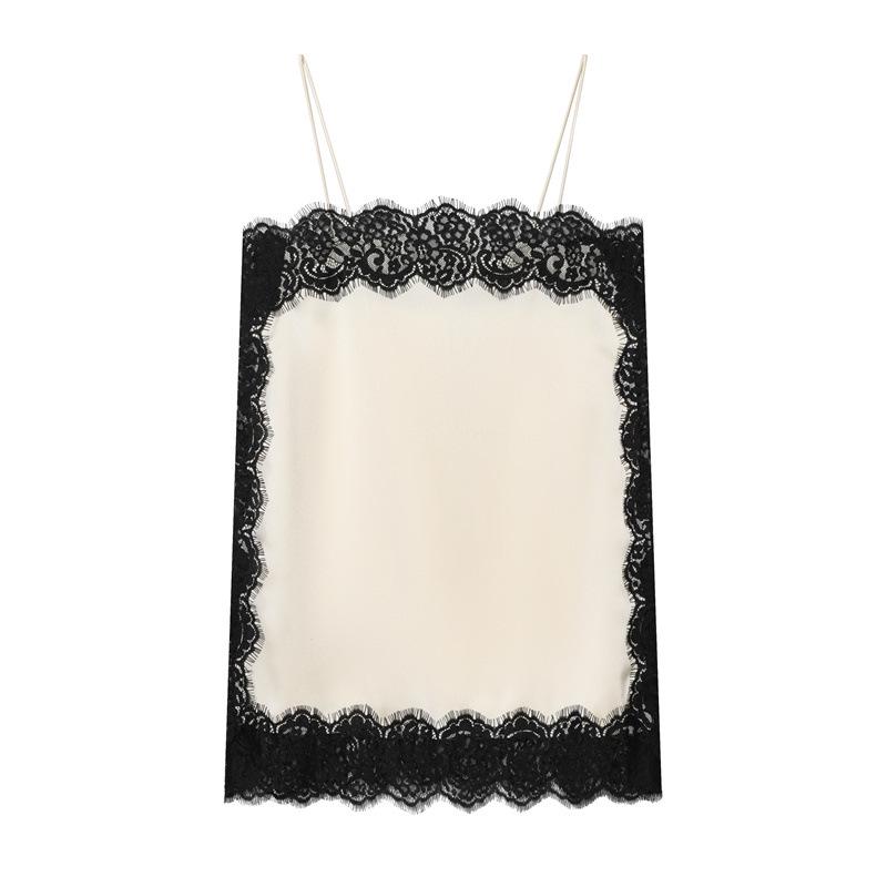 Женский шелковый атласный топ с кружевом, европейский и американский стиль, зима 2025 Extra Small