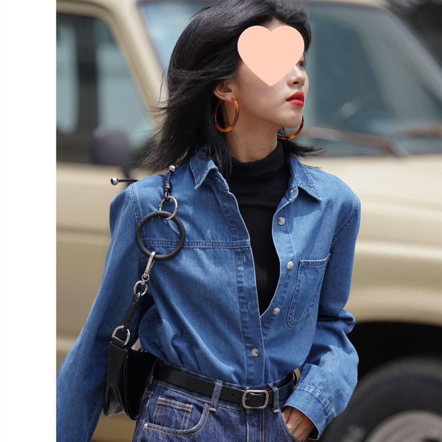 

Women s Retro French Blue Long Sleeve Denim Shirt - Early Autumn Niche Design L (62.5-67.5 kg recommendation)