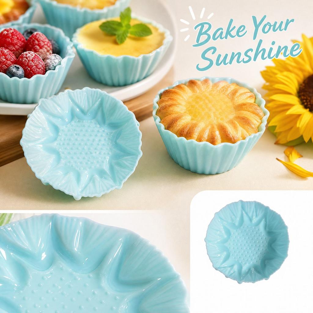 Heat Muffin Cups with Sunflower Design for Baking Cakes and Puddings