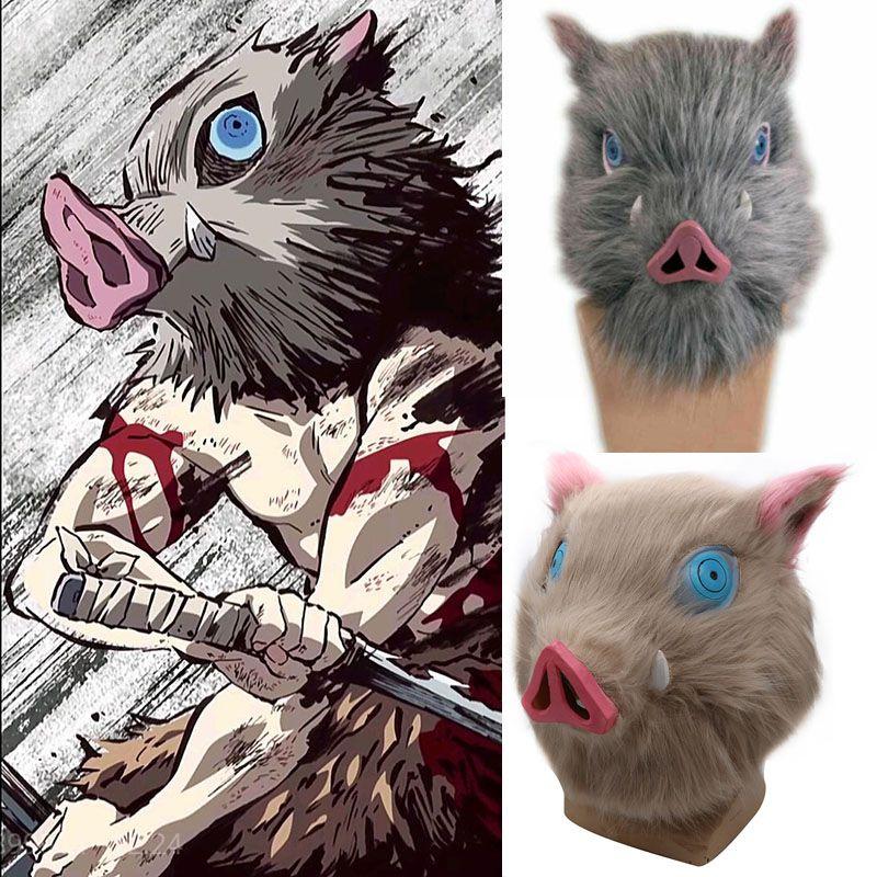 Autentisk Anime Demon Slayer Kimetsu No Yaiba Hashibira Inosuke Gris Cosplay Mask Idealisk För Maskeradfester