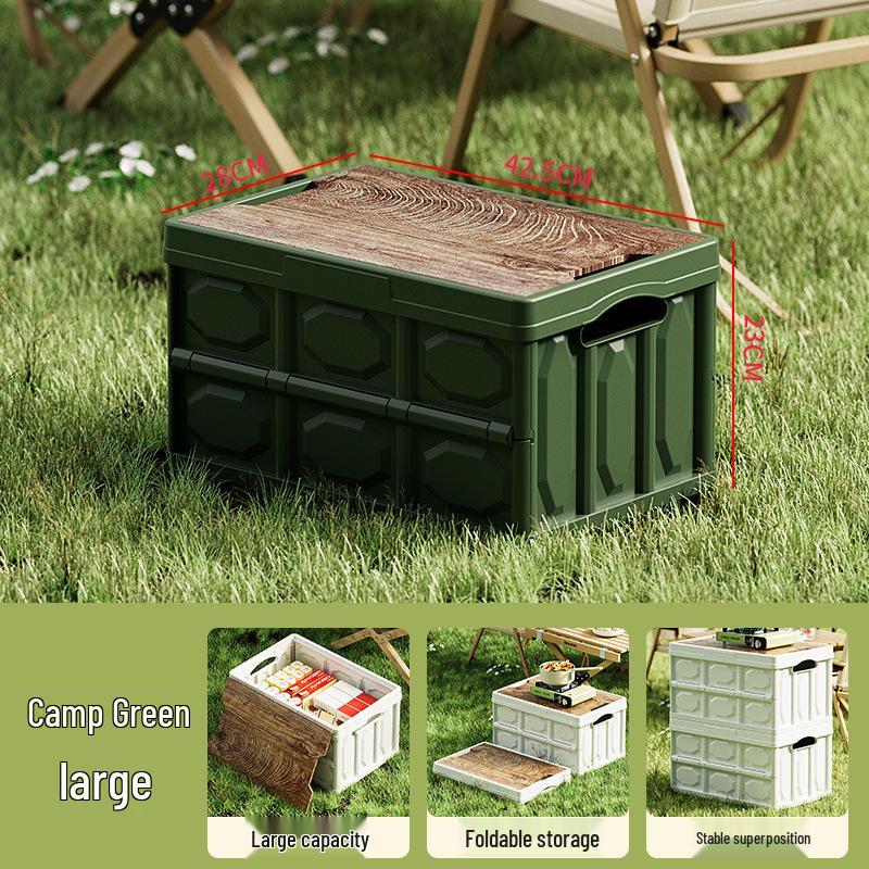 Foldable Outdoor Camping Storage Box with Wooden Lid - Perfect for Picnics, Car Trunks, and Home Use