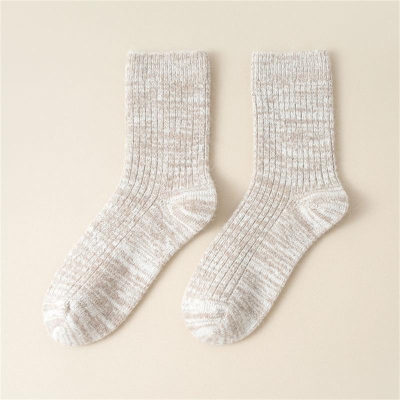 Women Casual Faux Wool Ribbed Knit Crew Socks Winter Thermal Warm Thickened Middle Tube Socks Home Slipper Socks Hosiery