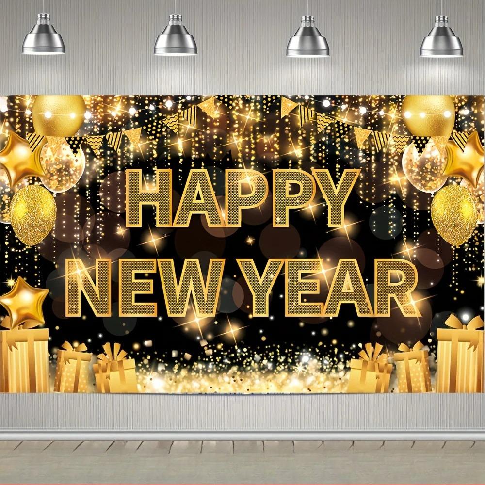 Celebrating New Year with Golden Balloon Gift Theme Banner Backdrop Birthday Party Home Decoration Photography Backdrop Cloth