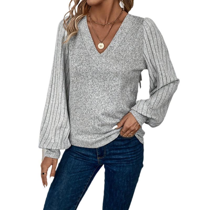 2025 Spring Women's Solid Color Patchwork Collar Pullover