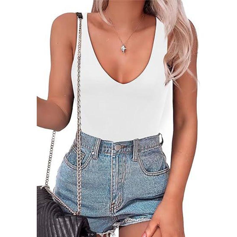 

Solid Color V-neck Sleeveless Seamless Top Solid Color and V-neck Sleeveless Tops Women White S
