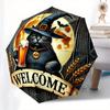 Halloween Cat with Moon Welcome SignUmbrella, Portable 3-Fold Compact Umbrella for Men & Women Gift