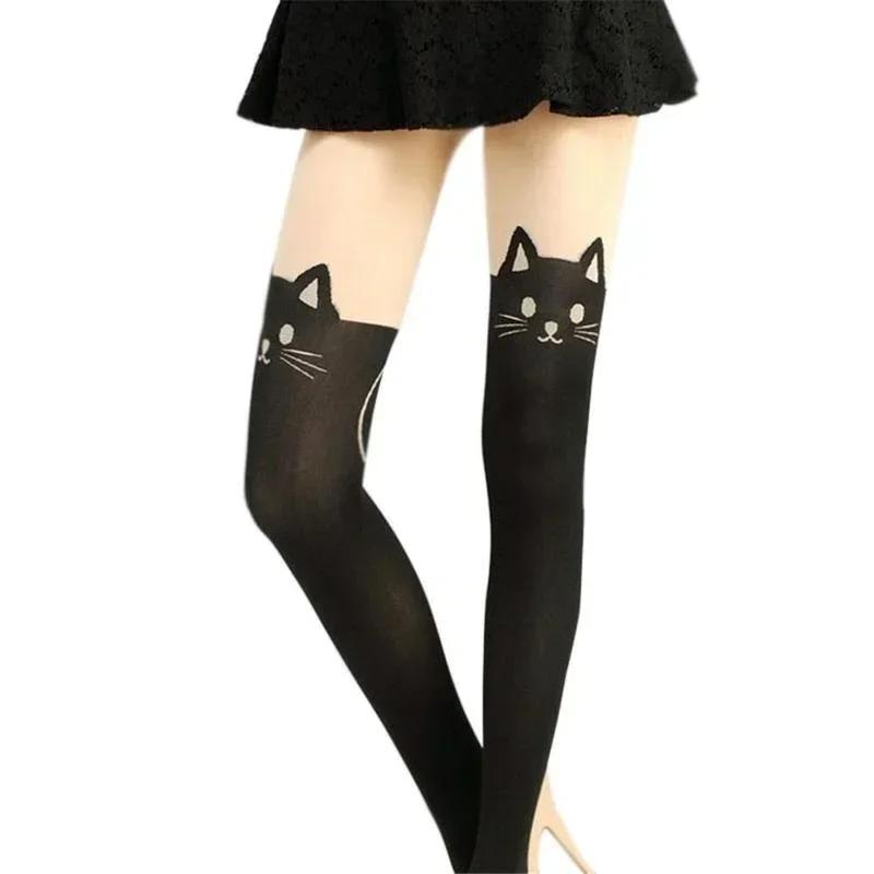 Summer Fashion Cute Long Socks Cartoon Animal Cat Pattern Thigh Stockings Over Knee High Socks Cat Print Accessories Gifts