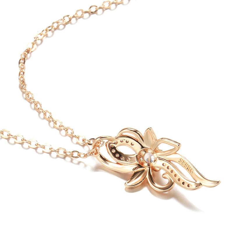 Luxury  Rose Gold Color Crystal Flower Pendant Necklace For Women Shiny Natural Zircon Accessories Daily Fine Jewelry