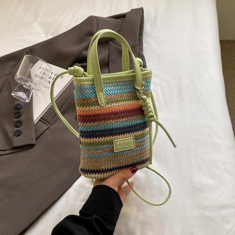 Yogodlns Mini Striped Straw Crossbody Bags for Women Fashion Summer Shoulder Bags Handbags and Purses Weave Beach Bag