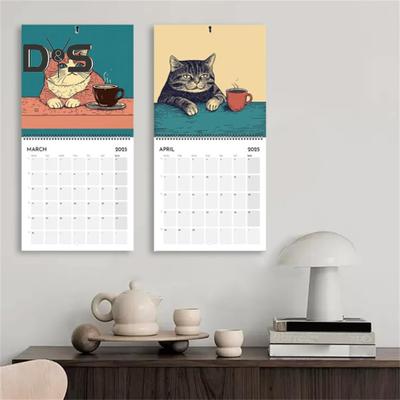 1/2Pcs 2025 Wall Calendar Cats Chillin' with Coffee Wall Calendar 12 Monthly Coffee Cats Calendar Family Office Organizer for Cat Lover Gift