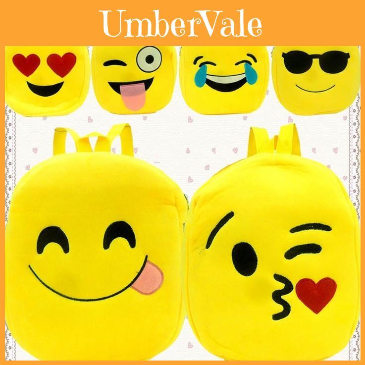 Adorable Cute Smile Emoji Face Backpack For Kids Crafted With Plush Material