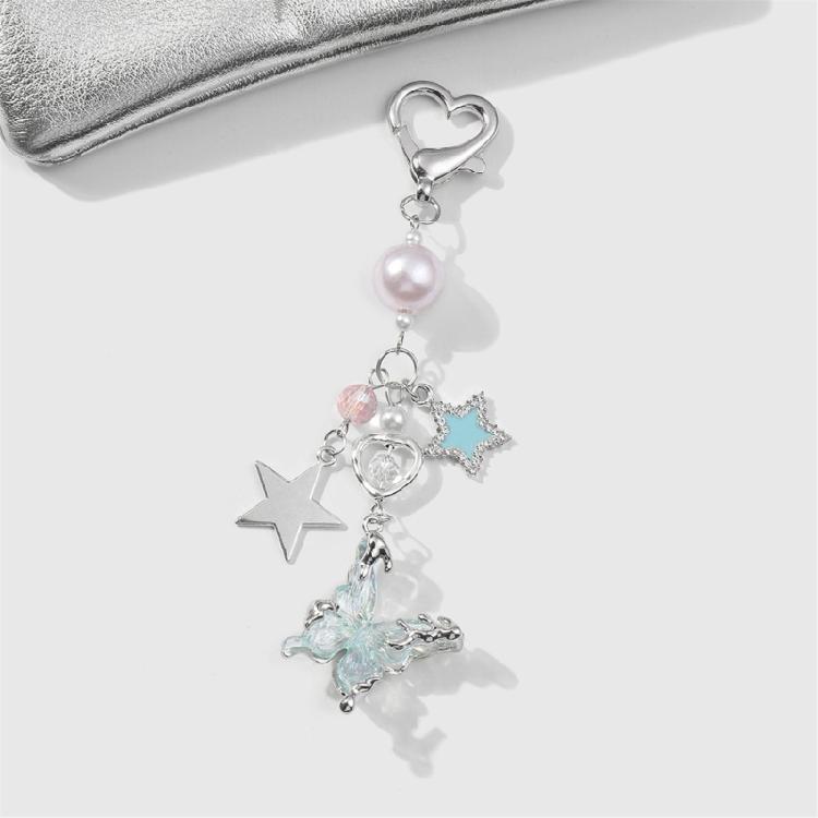 Versatile Key Ring Butterfly Bowknot Star Heart Beaded Keyring Bag Pendant Backpack Decoration for Daily Use and Parties