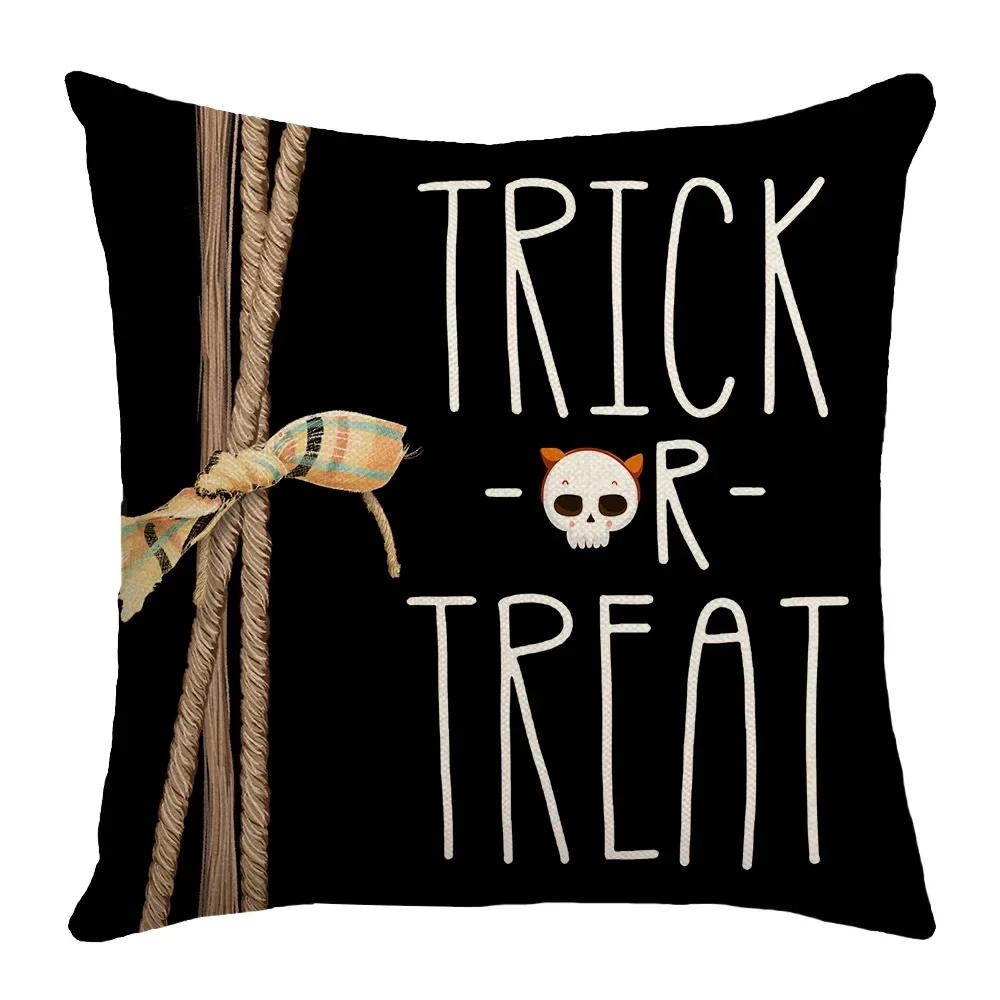 Halloween Decor Pillow Case 45X45 Pillow Cover Funny Pumpkin Ghosts Black Cat Print Cushion Cover Home Decorations Holiday Gifts