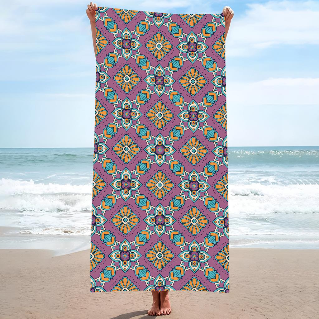 75x150cm Boho Ethnic Geometric Beach Towel Microfiber Aztec Mandala Print Bath Towel Quick Dry Soft Absorbent for Swimming Pool