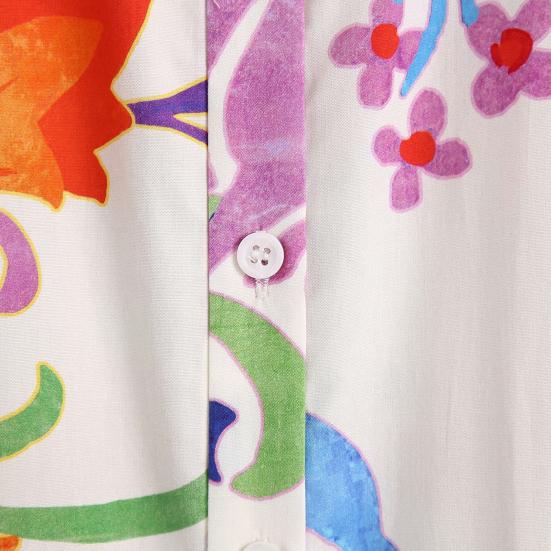 Floral Print Women Dress Turn-down Collar A-Line 45720 Sleeve Single-breasted Mid-Calf Shirt Dress