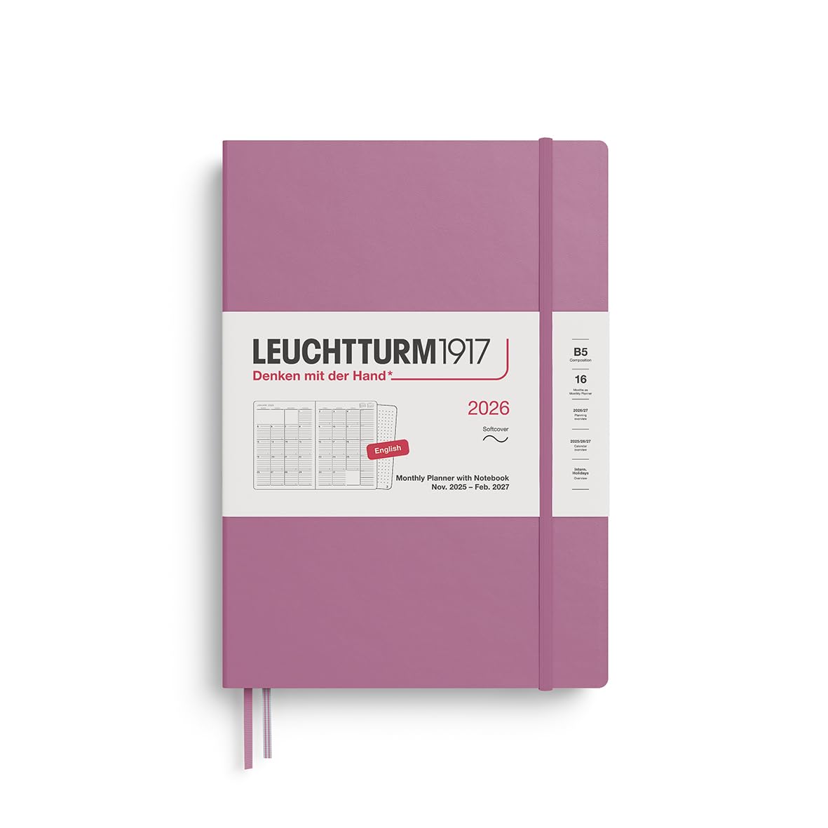 

Leuchtturm 2026 Dusty 372785 Ноябрь Официально Импортированный Планировщик, B5, Ежемесячный, Мягкий, Розовый, (Начинается в 2025),