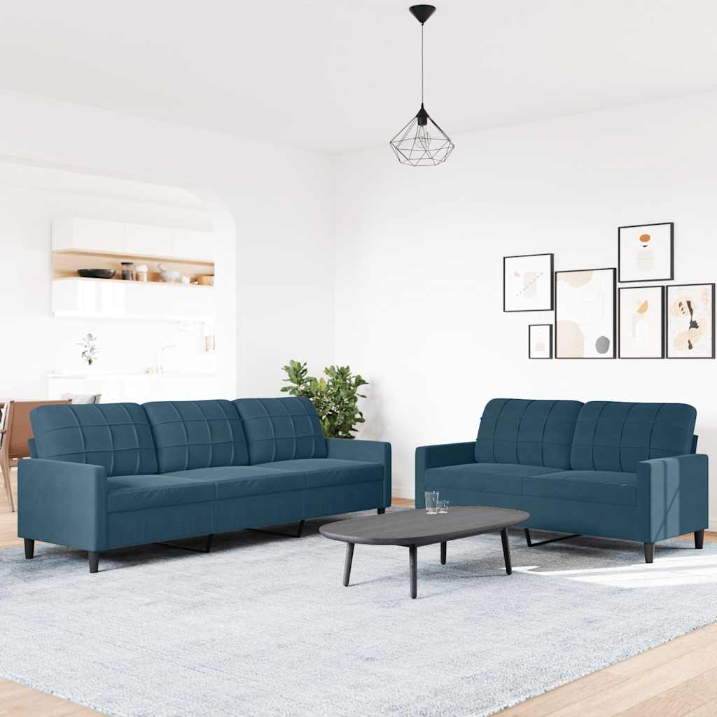 2 Piece Sofa Set with Cushions Blue Velvet