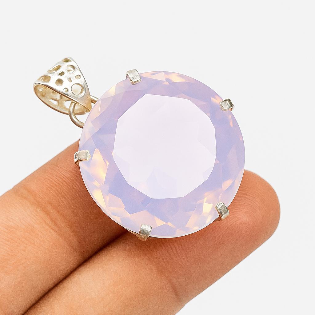 

55.2 Ct CERTIFIED Opal 925 Sterling Silver Round Multicolor Stone Pendant AI-98-NS 20.3 mm Approx.