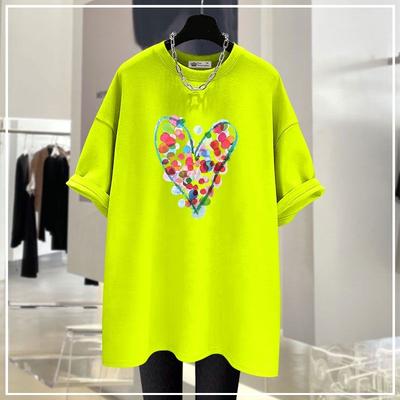 2024 New Summer Korean Casual Loose Oversized Fashion Minimalist Round Neck Print Versatile Short Sleeved T-shirt for Women