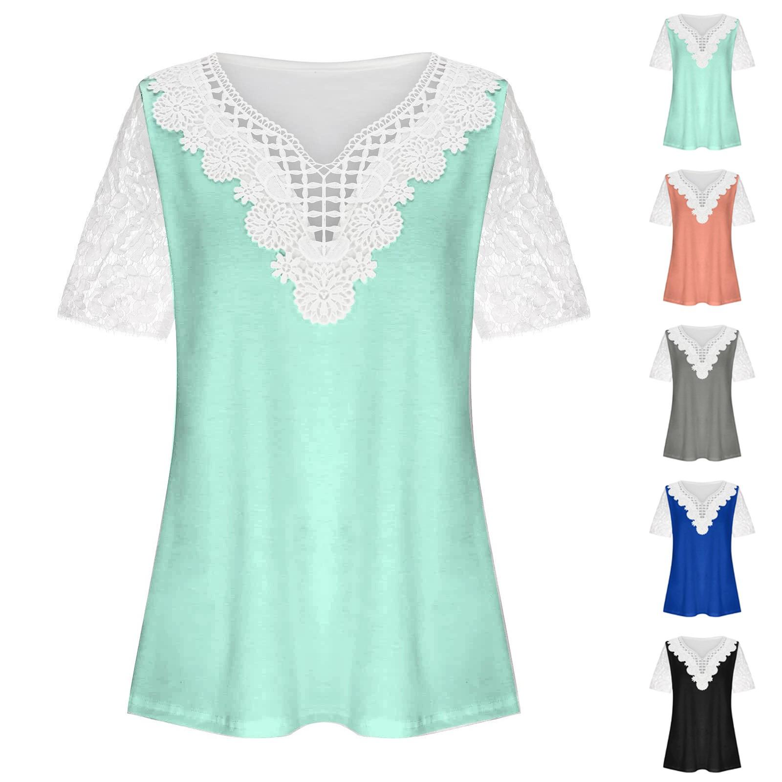 

Женская мода с v-образным вырезом, кружевная футболка с коротким рукавом, модный пуловер в рубчик