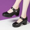 Sapatos Femininas Women Fashion Sweet Black Patent Leather Buckle Strap Anti Skid Square Heel Shoes Lady Career Work Shoes Ga343