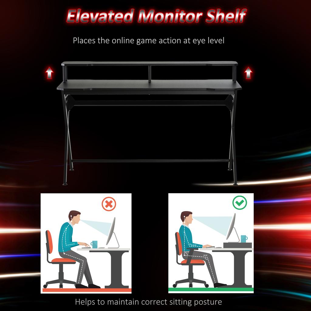 Gaming Desk Writing Racing Computer Table Workstation with Headphone Hook Curved Front Adjustable Feet for Home Office Use 140 x 60cm