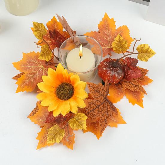 Rustic Fall Candle Decoration Rings Wreaths Artificial Maple Leaf Ring for Pillar Seasonal