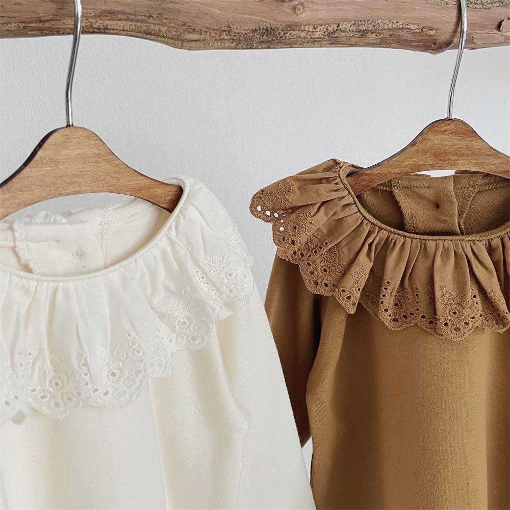 Spring & Autumn Infant Girl's Embroidered Lace Ruffle Collar Top