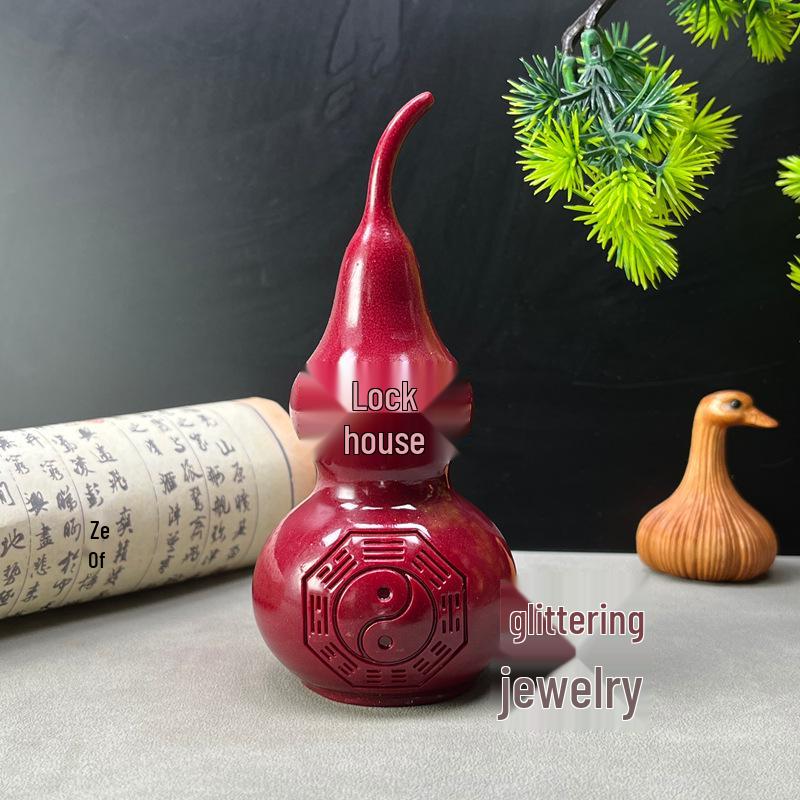 Cinnabar Gold Sand Wealth-Attracting Feng Shui Gourd Ornament for Living Room