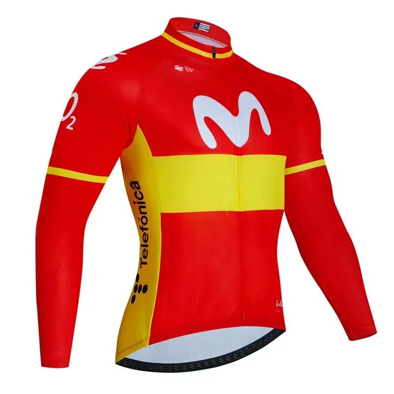 Movistar Herbst Pro Team Radtrikot 19D Trägerhosen-Set MTB Uniform Fahrradbekleidung Schnelltrocknend Fahrradkleidung Herren Langarm Radbekleidung