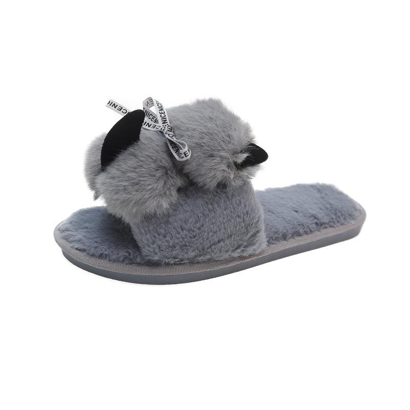 Amazon große Größe flauschige Hausschuhe Zuhause Indoor flache Sohle warm Ein-Wort-Hausschuhe Baumwollhausschuhe Schuhe