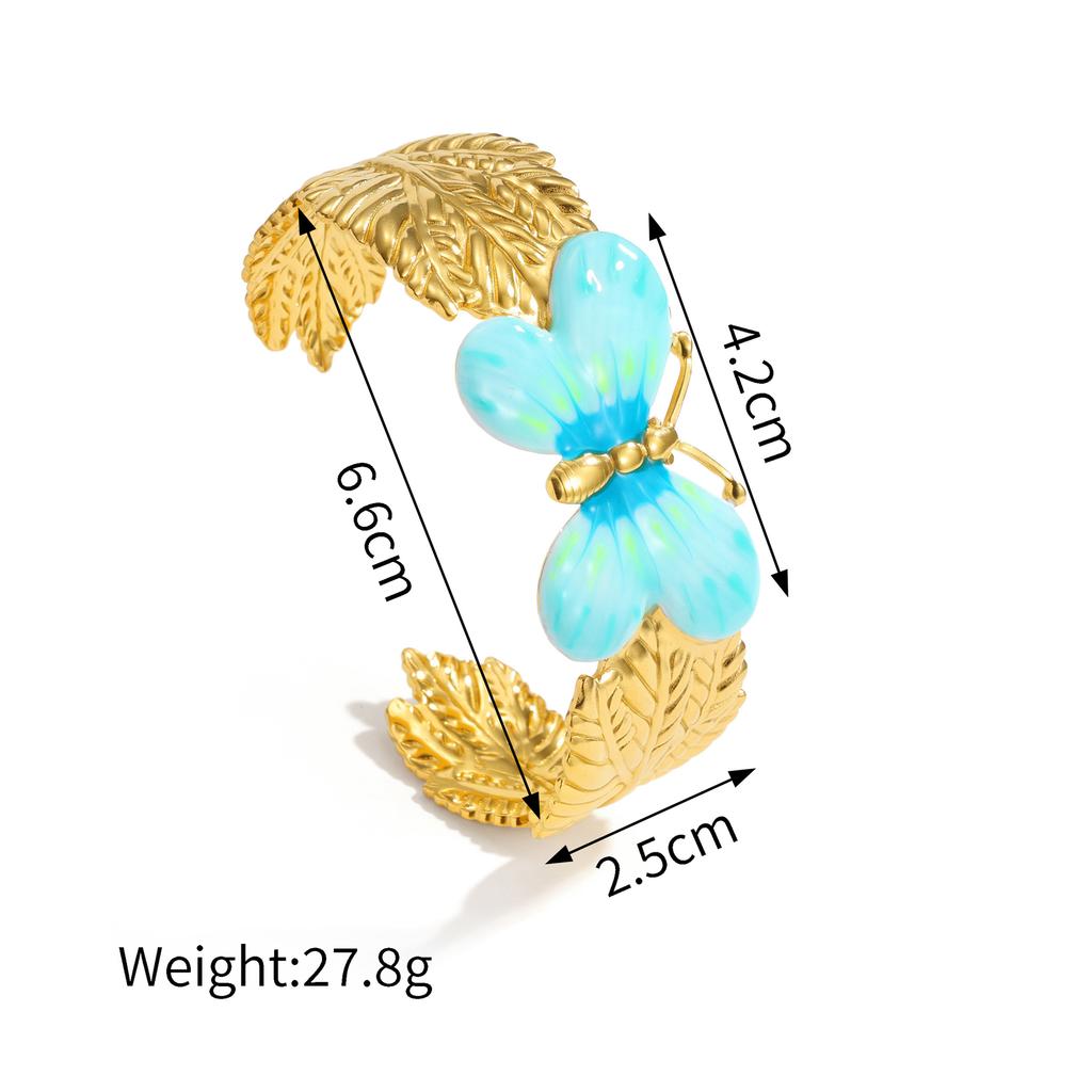 Atoztide Stainless Steel Wide Texture Butterfly Bracelet for Women Statement Design Ocean Series Adjust Cuff Bangle Jewelry Gift