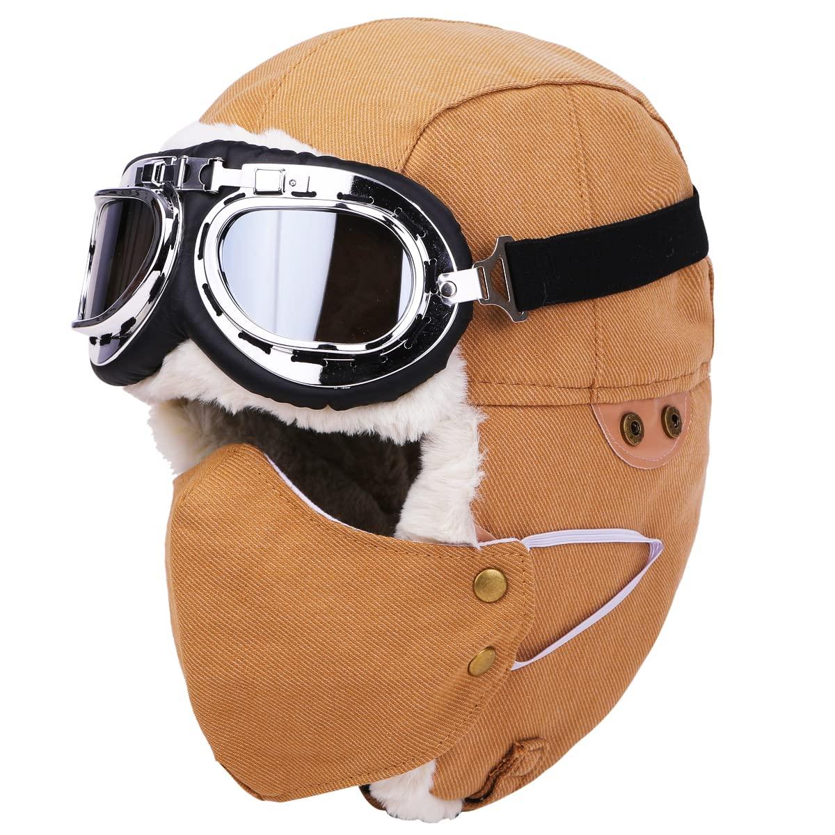 

[дети] Пушистая шапка-пилот с очками – Теплая зимняя шапка-авиатор с ушными клапанами для мужчин и женщин, бежевая