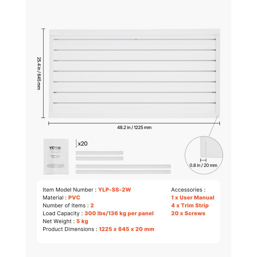VEVOR 8/16/32sq.ft Slat Wall Paneling 2/4/8 x 4 ft PVC Garage Slatwall with DIY Cutting & Easy-to-Install Adjustable for Storage
