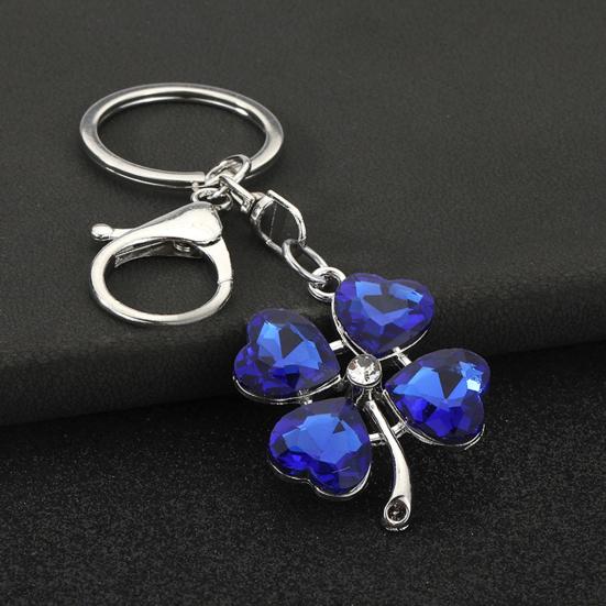 Keychain Pendant Sparkling Rhinestones Four-Leaf Clover Design Key Chain with Lobster Clasp Easy to Hang Key Holder Backpack Car Accessory