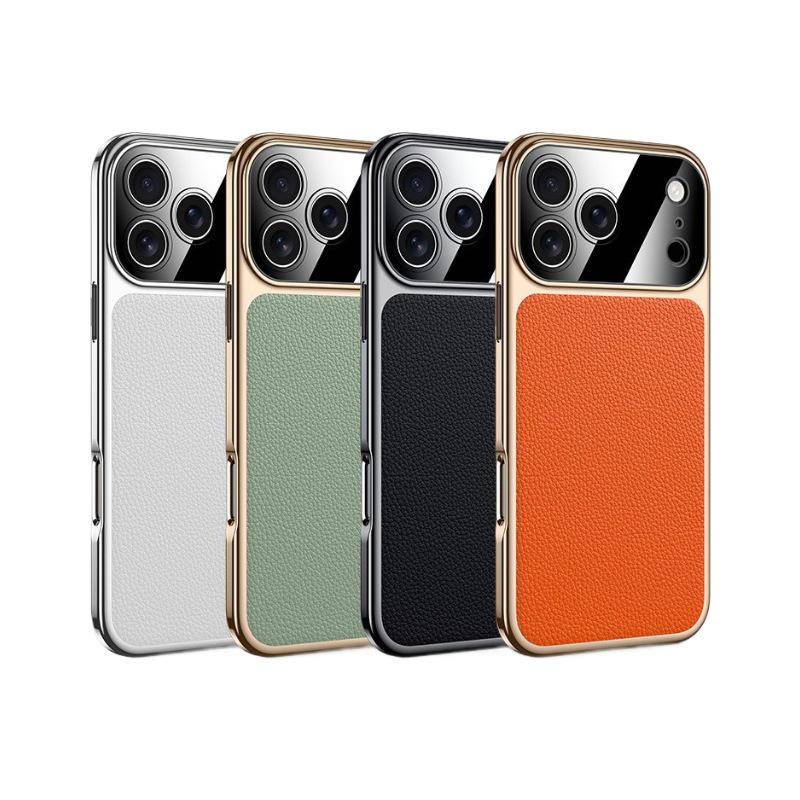Luxury Electroplated Cowhide Protective Case for iPhone 17 Pro Max - Unisex, Soft Shell