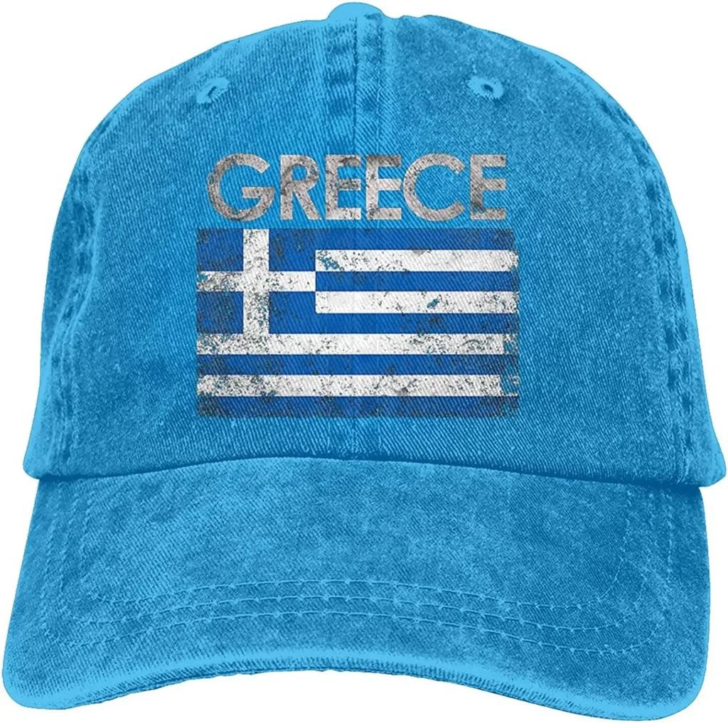Griechische Flagge von Griechenland Denim Hüte für Herren Damen Baseballkappen Schirmmütze Schwarz Erwachsene Unisex Vier Jahreszeiten Lässig Polyester