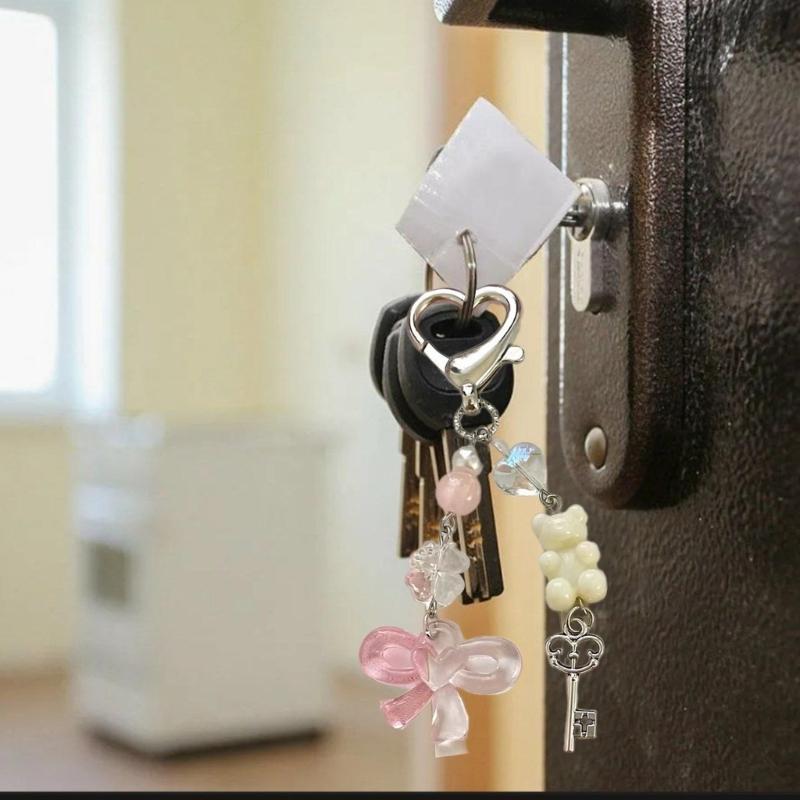Bear Heart Bowknot Charm Keychains Sweet Cute Pendant Hanging Ornament Keyring Backpack Decoration for Women Girls