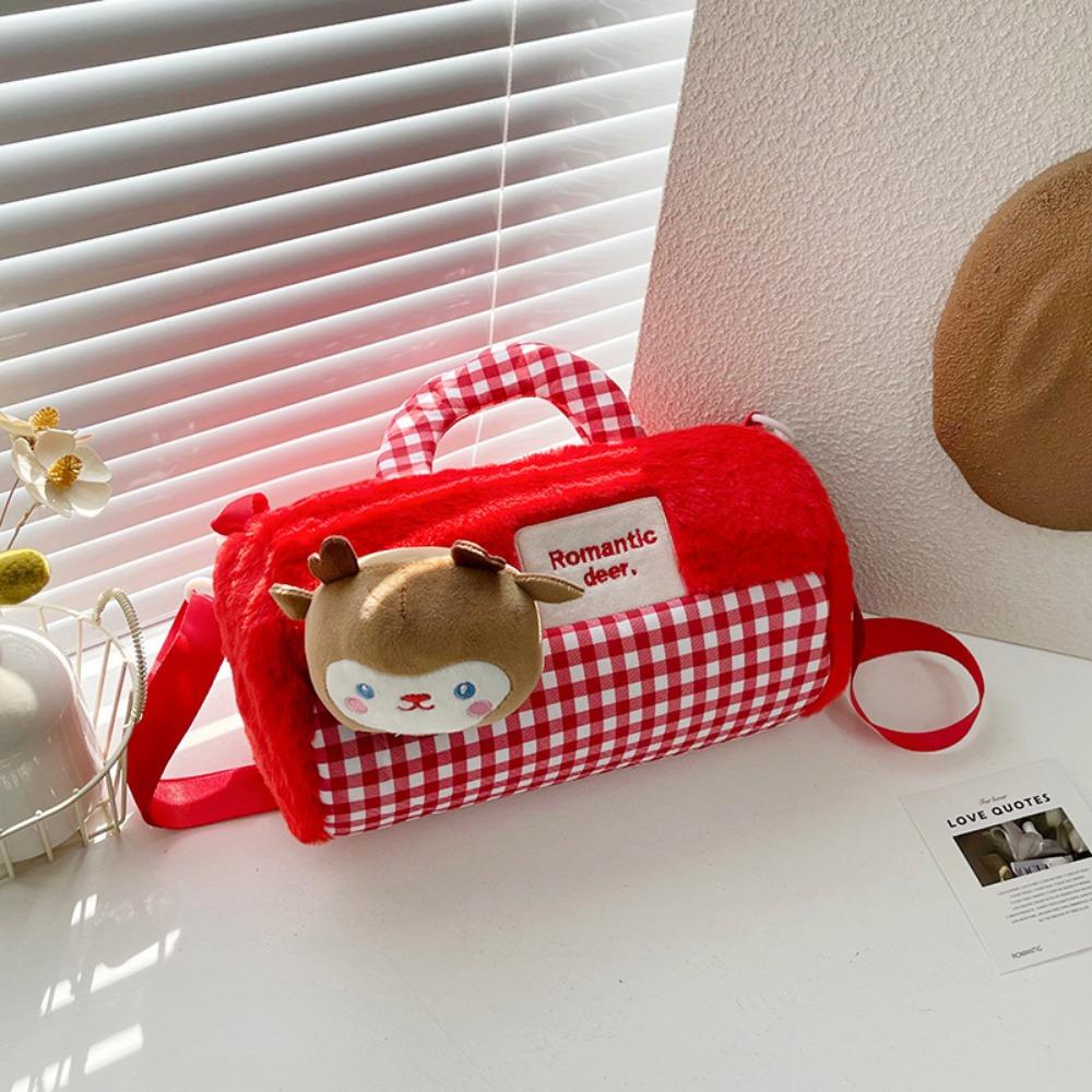 

Plush Doll Doll Shoulder Bag Phone Bag Cartoon Plush Schoolbag Cylindrical Plush Backpack Students красный