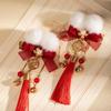 1Pair Hanfu Hair Accessories  Year Pom Pom Hair Clips Red Tassel Ancient Style Headwear Festive Holiday Hairpin
