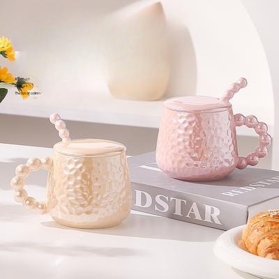 Ins Style Bunte Perle Hoher Wert Keramiktasse mit Deckel Löffel Haushalt Frühstück Milchbecher Souvenir Geschenk