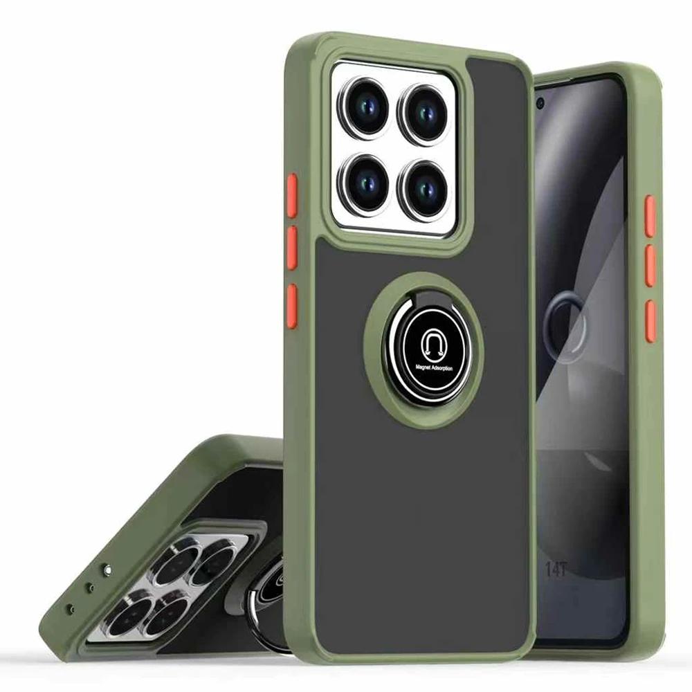 Armor Holder Funda for Xiaomi 14T Pro Case Translucent Frosted Ring Stand Protection Back Cover for Xiaomi 14T Shockproof Capa
