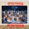 2D Winter Starry Night Village Backdrop Photography Background Banner