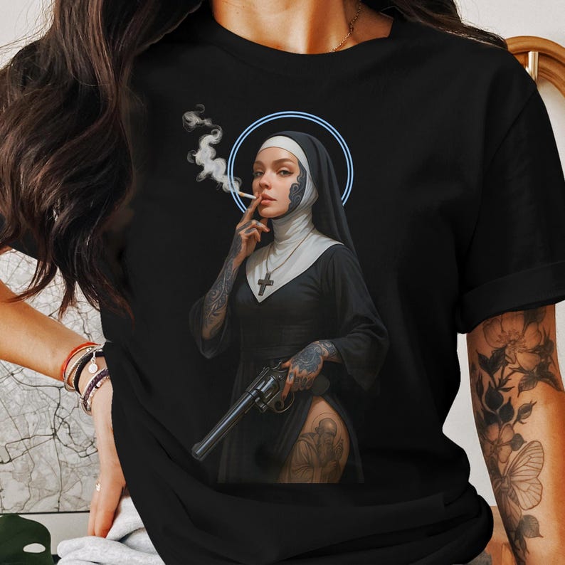 

Sassy Nun Graphic T Shirts Unisex Soft Style TShirt for Humor Gift for Friends Casual Wear Halloween Party Unique Apparel S