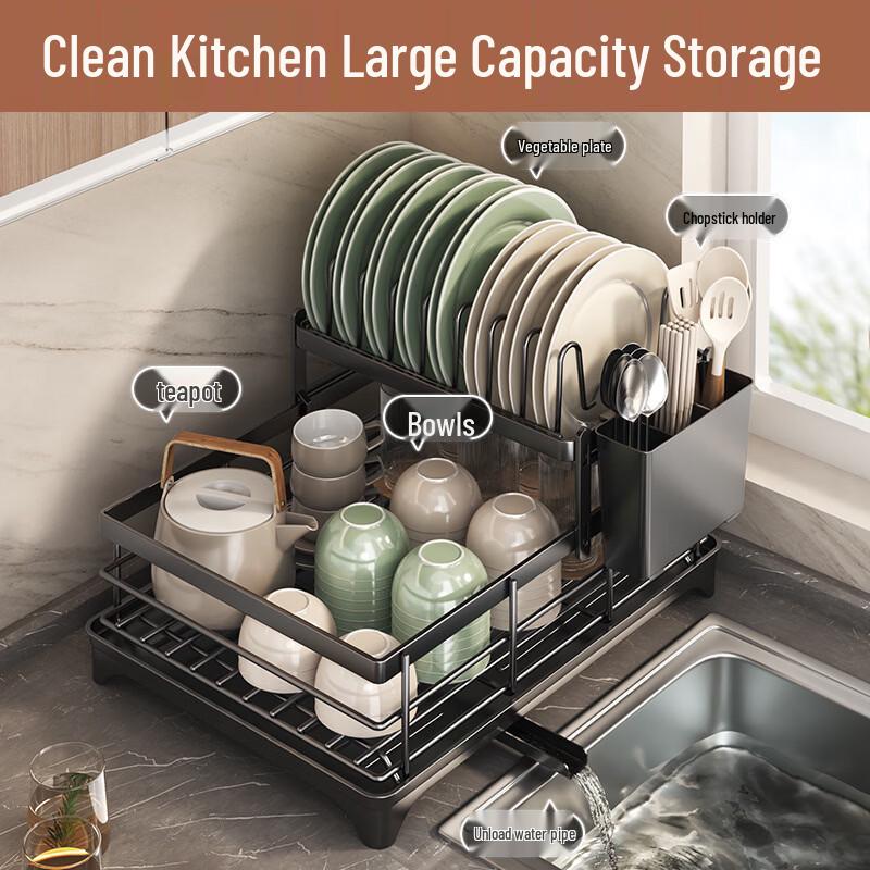 Double-Layer Carbon Steel Kitchen Dish Drying Rack