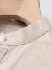 Men's Cotton Linen Stand-up Collar Shirt - Khaki, Retro, Long Sleeve, Trendy Top for Spring and Autumn.