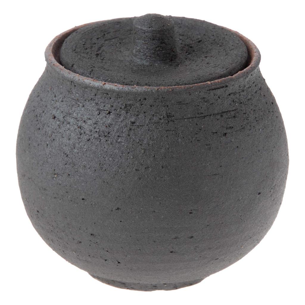 Hechimon Shigaraki Ware Salt Ceramic Storage Salt Made in Moisture Absorbing and Humidity Maintaining Dryness Jar, Small, Black, Canister, Container,