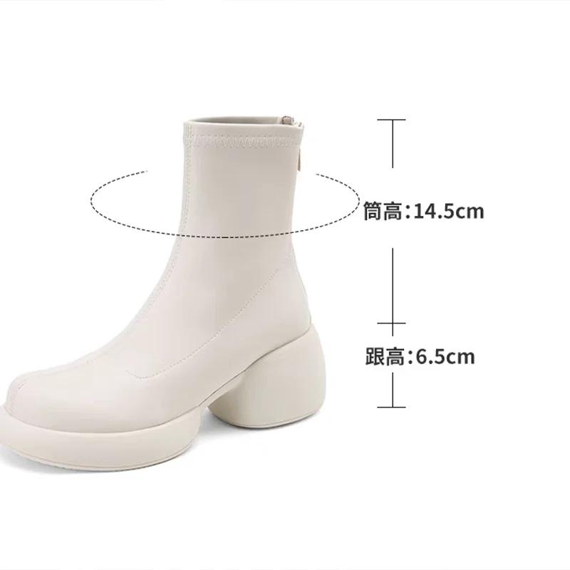 Fashion Women High Heels Snow Ankle Boots Retro Leather Shoes Winter 2025 Trend New Chunky Chelsea Boots Fashion Goth Pumps Botas Mujer