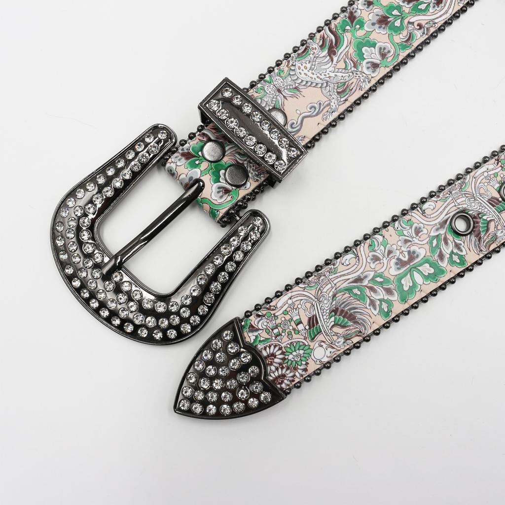 Rhinestone Belt Printing New Chinese Style Floral Fashion Sexy European and American Style High-end Women's Belt