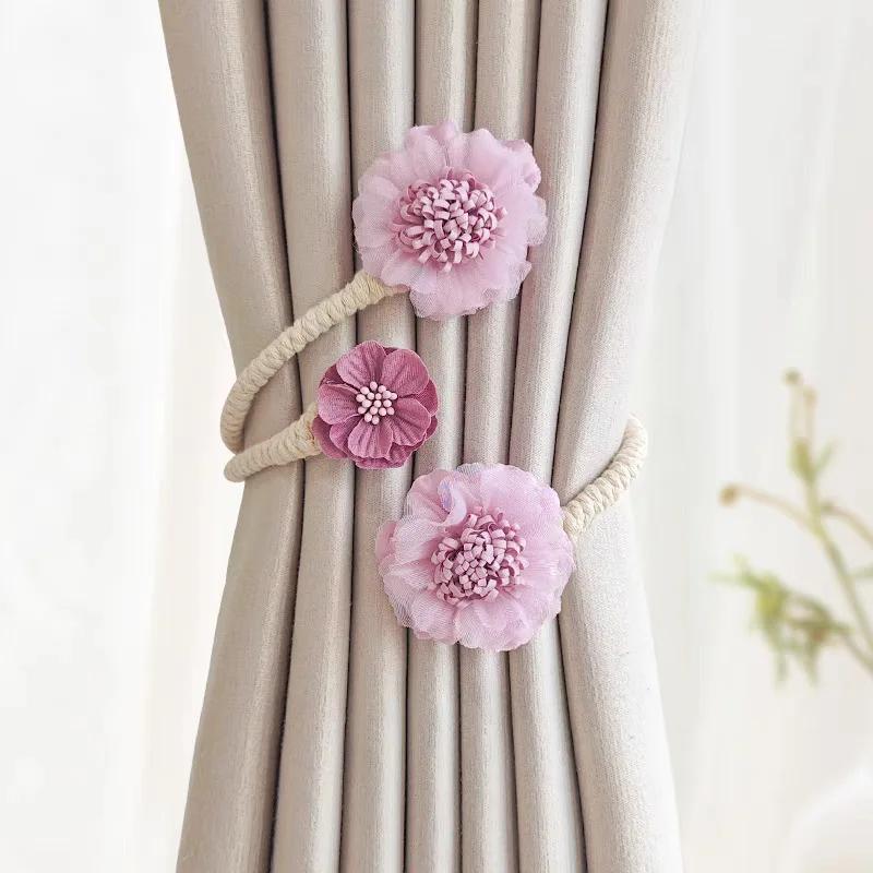 Flower Curtain Magnetic Tie Rope Backs Holdbacks Buckle Clips Accessory Rods Accessoires Hook Holder Home Decorations